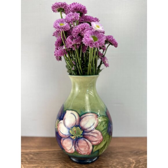 Vintage William Moorcroft Vase Clematis Made in England 9.75" Tall - Picture 12 of 12